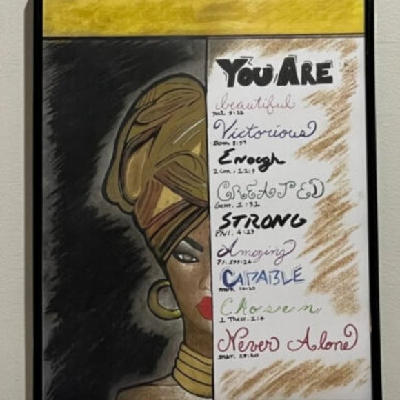 Large Framed Colored Sketch Jamaican Woman with Quote - Picture 3 of 7